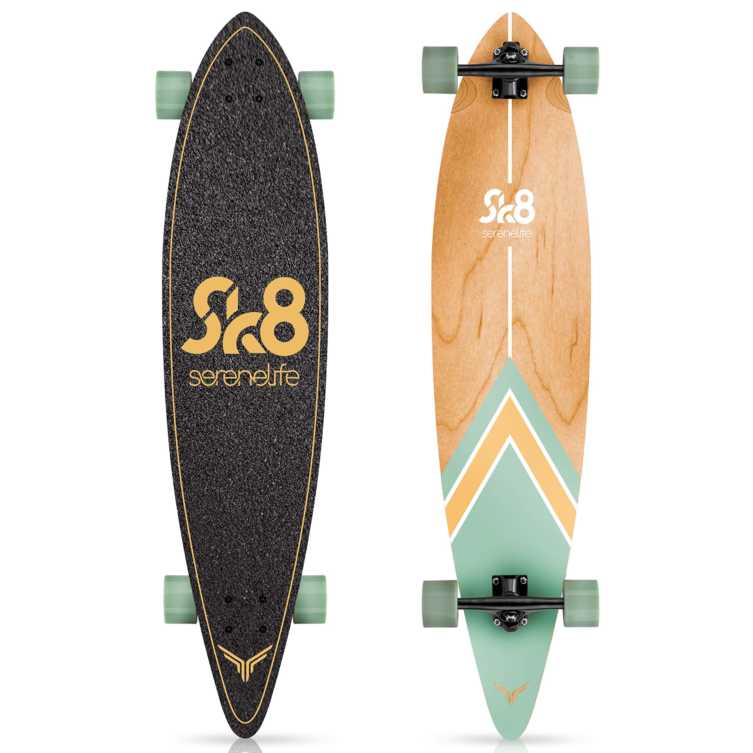 SereneLife Complete Standard Skateboard Mini Cruiser - 8 Ply Canadian & Bamboo Maple Deck Complete Flat Concave Skate Board W/ 7" Aluminum Trucks - For Kids Teens Adults - SereneLife SL7SBGR (Green)