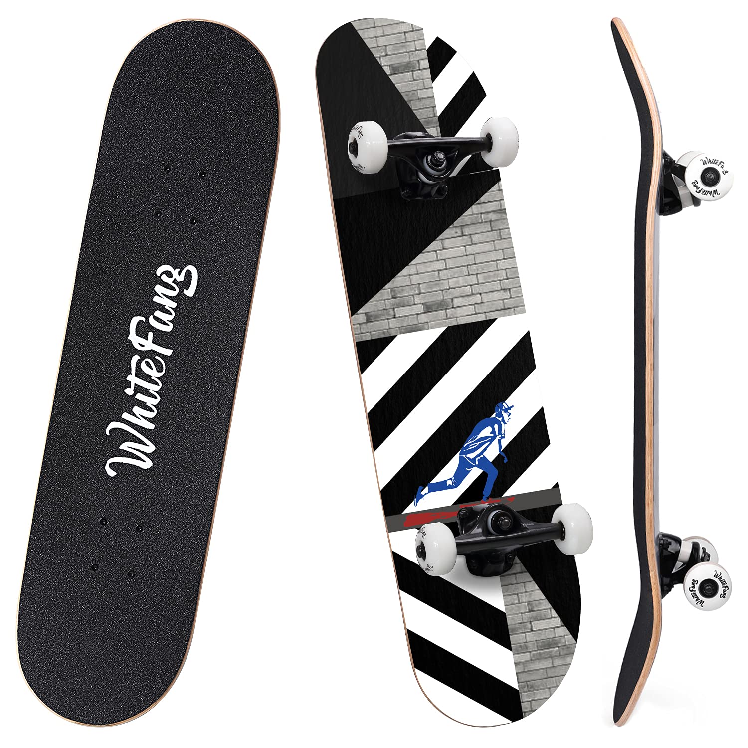 WhiteFang Skateboards for Beginners Complete Skateboard 31 x 7.88 7 Layer Canadian Maple Double Kick Concave Standard and Tricks Skateboards for Kids and Beginners (Endless Path)