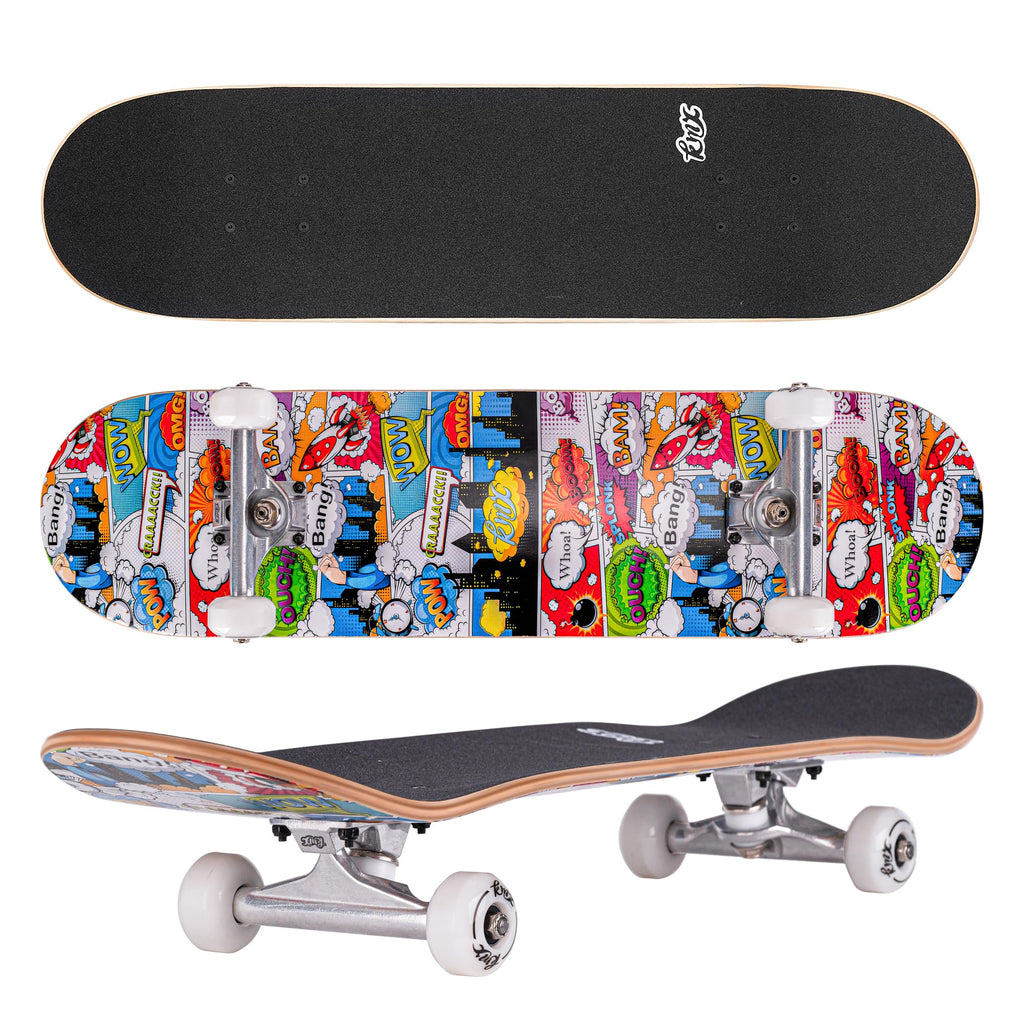 KMX Complete 31" x 8" Skateboard for Beginners Double Kick Concave Deck 7 Layer Canadian Maple | Premium Truck | Kids Cruiser Skateboard for Kids Ages 6-12 Girls BoysTeens(Comic Cartoon)