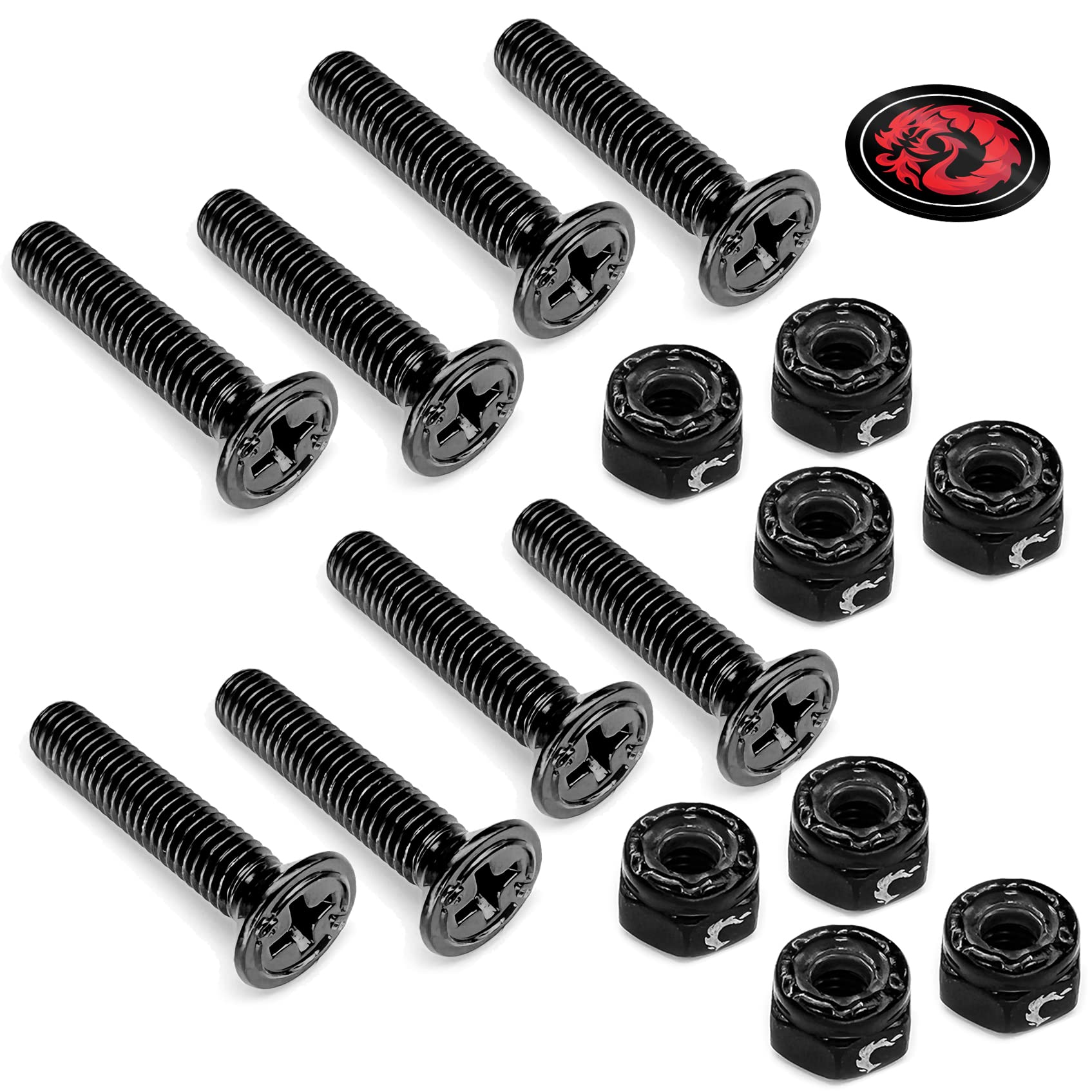 Fireball Dragon Black Stainless Steel Skateboard Hardware Set (Flat Phillips 1.25")